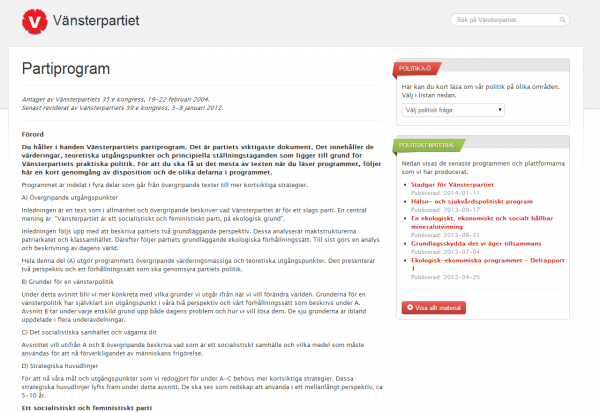 Partiprogram  Vänsterpartiet